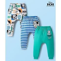 Babyhug Disney Interlock Knit Full Length 101 Dalmatians Printed Diaper Leggings Pack of 3 - White Blue & Sea Green