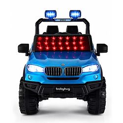 Babyhug Battery Operated Ride on Jeep with Music & LED Lights - Blue| Rechargeable Battery|Openable Doors| AUX|Remote Control|Easy to Assemble| Forward & Reverse| Magic Swing Movement