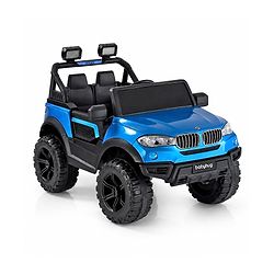 Babyhug Battery Operated Ride on Jeep with Music & LED Lights - Blue| Rechargeable Battery|Openable Doors| AUX|Remote Control|Easy to Assemble| Forward & Reverse| Magic Swing Movement