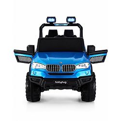 Babyhug Battery Operated Ride on Jeep with Music & LED Lights - Blue| Rechargeable Battery|Openable Doors| AUX|Remote Control|Easy to Assemble| Forward & Reverse| Magic Swing Movement
