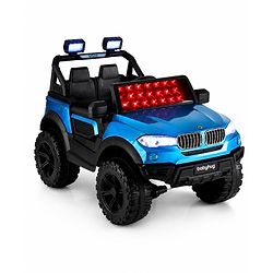 Babyhug Battery Operated Ride on Jeep with Music & LED Lights - Blue| Rechargeable Battery|Openable Doors| AUX|Remote Control|Easy to Assemble| Forward & Reverse| Magic Swing Movement