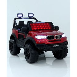 Babyhug Battery Operated Ride on Jeep with Music & LED Lights - Blue| Rechargeable Battery|Openable Doors| AUX|Remote Control|Easy to Assemble| Forward & Reverse| Magic Swing Movement