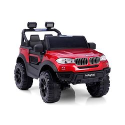 Babyhug Battery Operated Ride on Jeep with Music & LED Lights - Blue| Rechargeable Battery|Openable Doors| AUX|Remote Control|Easy to Assemble| Forward & Reverse| Magic Swing Movement