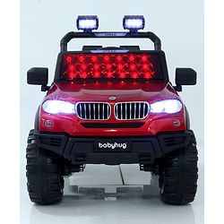Babyhug Battery Operated Ride on Jeep with Music & LED Lights - Blue| Rechargeable Battery|Openable Doors| AUX|Remote Control|Easy to Assemble| Forward & Reverse| Magic Swing Movement
