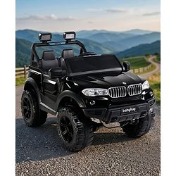 Babyhug Battery Operated Ride on Jeep with Music & LED Lights - Blue| Rechargeable Battery|Openable Doors| AUX|Remote Control|Easy to Assemble| Forward & Reverse| Magic Swing Movement