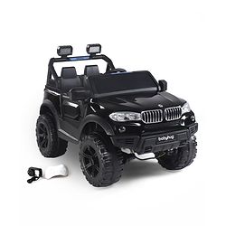 Babyhug Battery Operated Ride on Jeep with Music & LED Lights - Blue| Rechargeable Battery|Openable Doors| AUX|Remote Control|Easy to Assemble| Forward & Reverse| Magic Swing Movement
