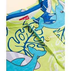 Babyhug Single Jersey Knit Half Sleeves Striped T-Shirt & Shorts Set with Tee & Jungle Theme Print - Blue