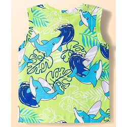 Babyhug Single Jersey Knit Half Sleeves Striped T-Shirt & Shorts Set with Tee & Jungle Theme Print - Blue