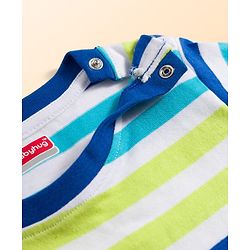 Babyhug Single Jersey Knit Half Sleeves Striped T-Shirt & Shorts Set with Tee & Jungle Theme Print - Blue