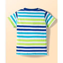 Babyhug Single Jersey Knit Half Sleeves Striped T-Shirt & Shorts Set with Tee & Jungle Theme Print - Blue