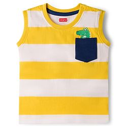 Babyhug 100% Cotton Knit Half Sleeves & Sleeveless Striped Crocodile Printed T-Shirt & Shorts Set - Multicolour & Green