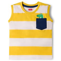 Babyhug 100% Cotton Knit Half Sleeves & Sleeveless Striped Crocodile Printed T-Shirt & Shorts Set - Multicolour & Green