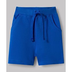 Babyhug Single Jersey Knit Half Sleeves Striped T-Shirt & Shorts Set with Bow Applique - Blue