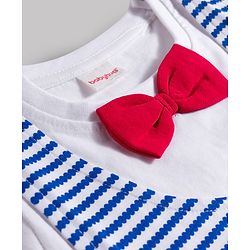 Babyhug Single Jersey Knit Half Sleeves Striped T-Shirt & Shorts Set with Bow Applique - Blue