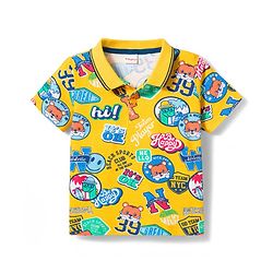Babyhug Single Jersey Knit Half Sleeves Polo T-Shirt & Shorts Set with Text Print - Blue