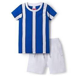 Babyhug 100% Cotton Knit Half Sleeves Striped T-Shirt & Shorts Set - Blue & White