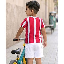 Babyhug Single Jersey Knit Half Sleeves Striped T-Shirt & Shorts Set - Red & White