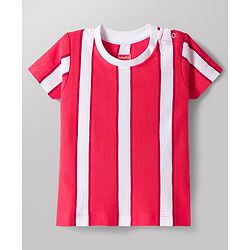 Babyhug Single Jersey Knit Half Sleeves Striped T-Shirt & Shorts Set - Red & White