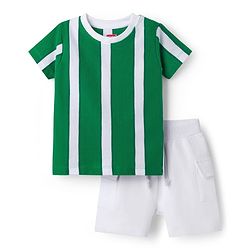 Babyhug 100% Cotton Knit Half Sleeves Striped T-Shirt & Shorts Set - Green