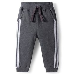 Babyhug Single Jersey Knit Half Sleeves Polo T-Shirt & Lounge Pant Set with Daddy's Champ Embroidery - Grey