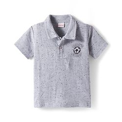 Babyhug Single Jersey Knit Half Sleeves Polo T-Shirt & Lounge Pant Set with Daddy's Champ Embroidery - Grey