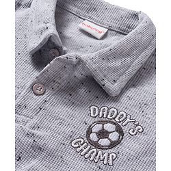 Babyhug Single Jersey Knit Half Sleeves Polo T-Shirt & Lounge Pant Set with Daddy's Champ Embroidery - Grey