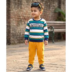 Babyhug Single Jersey Knit Full Sleeves Striped T-Shirt & Lounge Pant Set - Multicolor