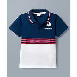 Babyhug Single Jersey Knit Half Sleeves Cut & Sew Polo T-Shirt & Shorts Set - Blue & Red