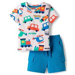 Babyhug 100% Cotton Knit Half Sleeves Vehicles Printed T-Shirt & Shorts Set - Multicolour