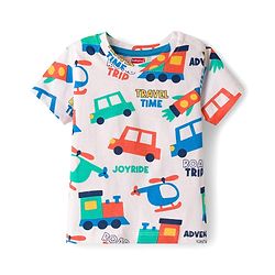Babyhug 100% Cotton Knit Half Sleeves Vehicles Printed T-Shirt & Shorts Set - Multicolour