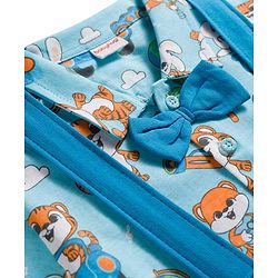 Babyhug Single Jersey Knit Half Sleeves Shirt & Shorts Set With Tiger Print & Bow Applique - Multicolor