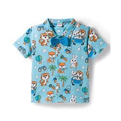 Babyhug Single Jersey Knit Half Sleeves Shirt & Shorts Set With Tiger Print & Bow Applique - Multicolor