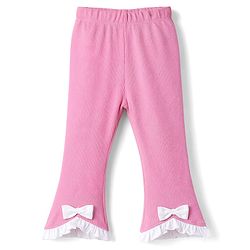 Babyhug Lycra Knit Full Length Solid Leggings With Bow Applique - Pink