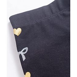 Babyhug Lycra Knit Full Length Leggings With Heart & Bow Print - Black