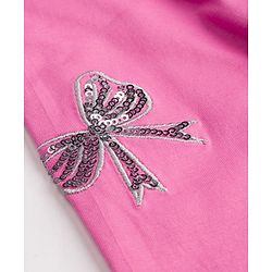 Babyhug Lycra Knit Full Length Bow Sequinned Leggings - Pink