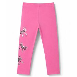 Babyhug Lycra Knit Full Length Bow Sequinned Leggings - Pink