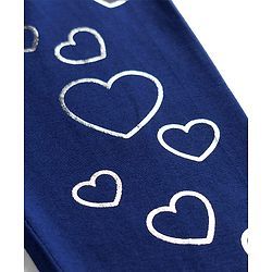 Babyhug Lycra Knit Full Length Hearts Foil Printed Leggings - Navy Blue