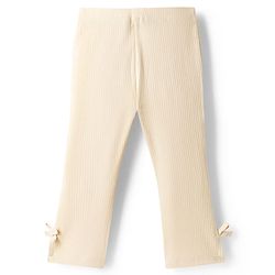 Babyhug Lycra Knit Full Length Striped Leggings With Bow Applique - Beige