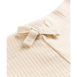 Babyhug Lycra Knit Full Length Striped Leggings With Bow Applique - Beige