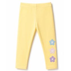 Babyhug Lycra Knit Full Length Leggings With Floral Patch - Yellow