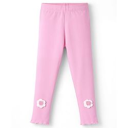 Babyhug Lycra Knit Full Length Leggings With Floral Crochet - Pink