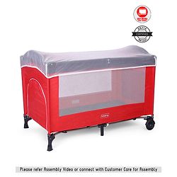 Babyhug My Space Playpen With Removable Mosquito Net - Red Navy (Assembly Video Available)