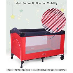 Babyhug My Space Playpen With Removable Mosquito Net - Red Navy (Assembly Video Available)
