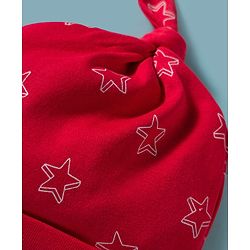Babyhug 100% Cotton Knit Caps with Star Print Pack of 2 Red & White - Diameter 30 cm