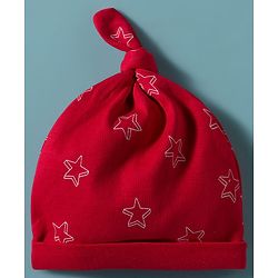 Babyhug 100% Cotton Knit Caps with Star Print Pack of 2 Red & White - Diameter 30 cm