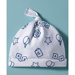Babyhug 100% Cotton Knit Caps with Star Print Pack of 2 Red & White - Diameter 30 cm