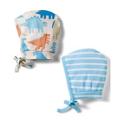 Babyhug 100% Cotton Knit Caps with Dino Print & Stripes Pack of 2 Multicolor - Diameter 22 cm