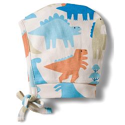 Babyhug 100% Cotton Knit Caps with Dino Print & Stripes Pack of 2 Multicolor - Diameter 22 cm
