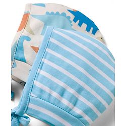 Babyhug 100% Cotton Knit Caps with Dino Print & Stripes Pack of 2 Multicolor - Diameter 22 cm