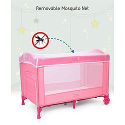 Babyhug My Space Playpen With Removable Mosquito Net - Pink (Assembly Video Available)